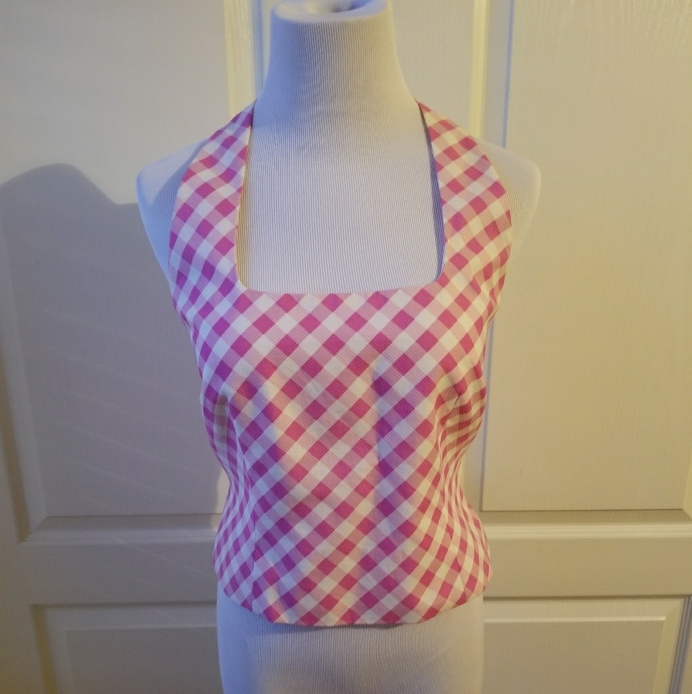 Pink & White Gingham LOFT Halter Top